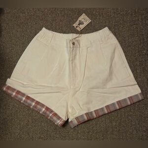 Easel White Shorts With Plaid Cuff, Size Large
